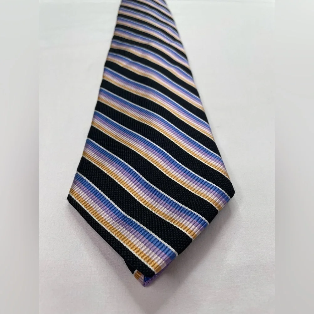 Dion Collection Silk Diagonal Striped Black Tie 4” x 60”